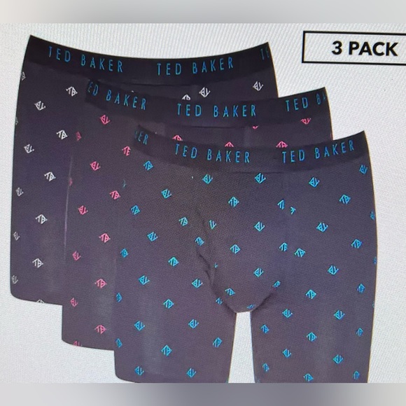 (3) Ted Baker Cotton Stretch Boxer Briefs- Navy Logo Print - Picture 2 of 11